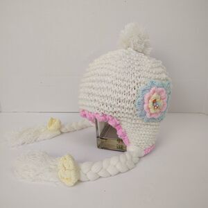 Handmade Crochet Pastel Beanie Winter Hat Older Child / Small Adult Flowers #9